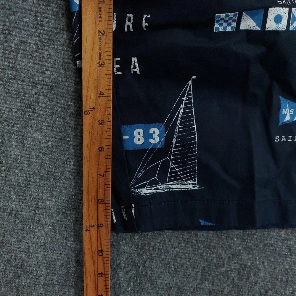 Nautica Shorts Mens 32 Navy Cotton Chino Slim Fit Nautical Print 9 Inseam Summer
